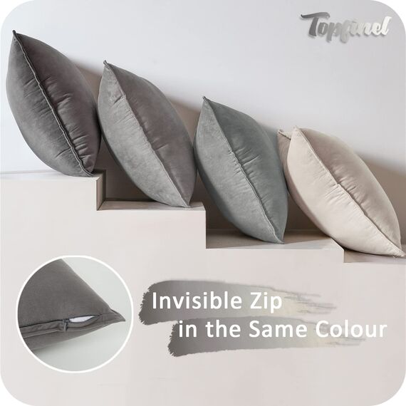 Topfinel 60x60 4er Set Kissenbezug grau Samt Farbverlauf Kissenbezüge Kissenhülle sofakissen dekokissen Zierkissen Bezug deko für Sofa Schlafzimmer Wohnzimmer Balkon weich
