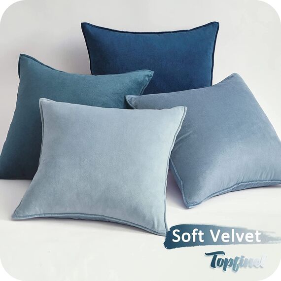 Topfinel Kissenbezug 50x50 blau 4er Set Samt Kissenbezüge Kissenhülle Dekokissenbezug sofakissen dekokissen deko für Sofa Schlafzimmer Wohnzimmer Balkon Kinder flauschig Farbverlauf