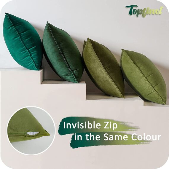Topfinel 45x45 4er Set Kissenbezug grün Samt Farbverlauf Kissenbezüge Kissenhülle sofakissen dekokissen Zierkissen Bezug deko für Sofa Schlafzimmer Wohnzimmer Balkon weich