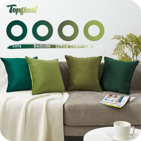 Topfinel Kissenbezug 40x40 cm grün 4er Set Samt Kissenbezüge Kissenhülle Dekokissenbezug sofakissen dekokissen deko für Sofa Schlafzimmer Wohnzimmer Balkon Kinder flauschig Farbverlauf