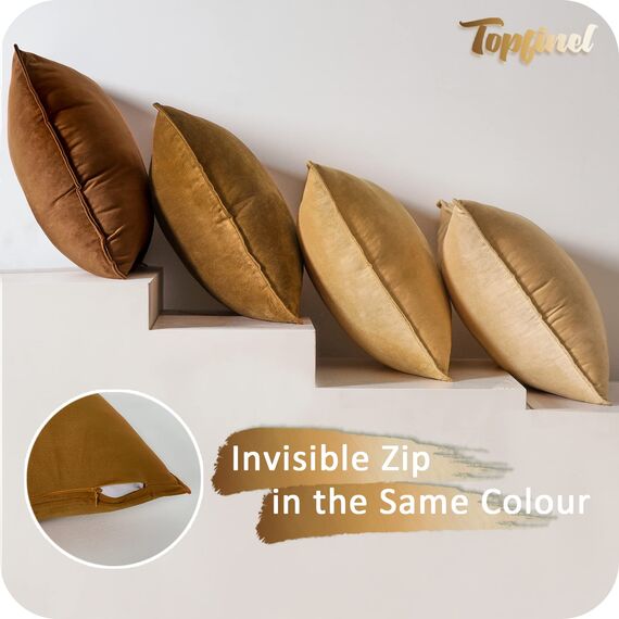 Topfinel Kissenbezug 60x60 Samt 4er Set Braun Farbverlauf Kissenbezüge Kissenhülle sofakissen dekokissen Zierkissen Bezug deko für Sofa Schlafzimmer Wohnzimmer Kinderzimmer