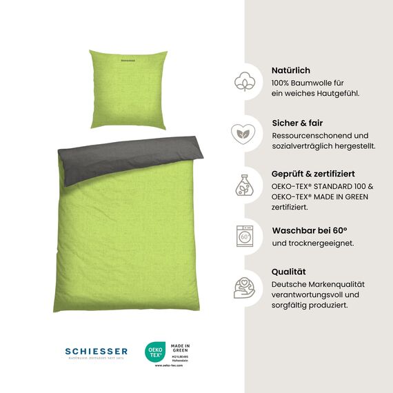 Schiesser Bettwäscheset Doubleface - Renforcé - 2-teilig - 135 x 200 cm - Grün-Dunkelgrau