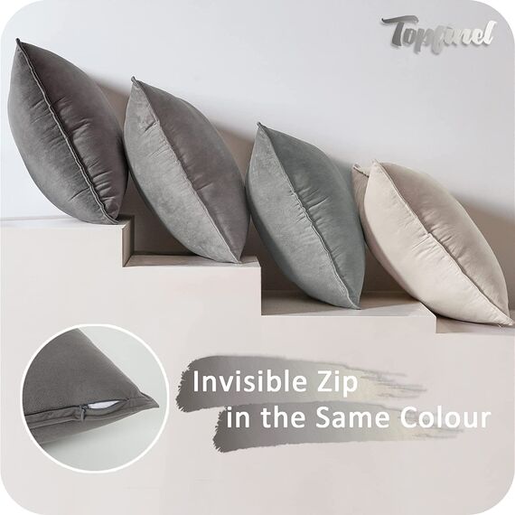 Topfinel 45x45 Kissenbezug grau 4er Set Samt Farbverlauf Kissenbezüge Kissenhülle sofakissen dekokissen Zierkissen Bezug deko für Sofa Schlafzimmer Wohnzimmer Balkon flauschig