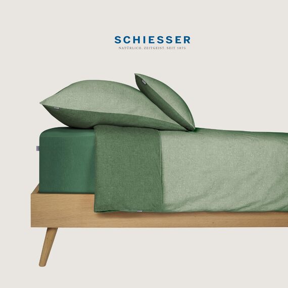 Schiesser Bettwäscheset Doubleface | Renforcé | 2-teilig | Zweifarbig | 100 % Baumwolle | Oeko-Tex® Made in Green Zertifiziert | Reißverschluss | 155x220cm + 80x80cm | Grün