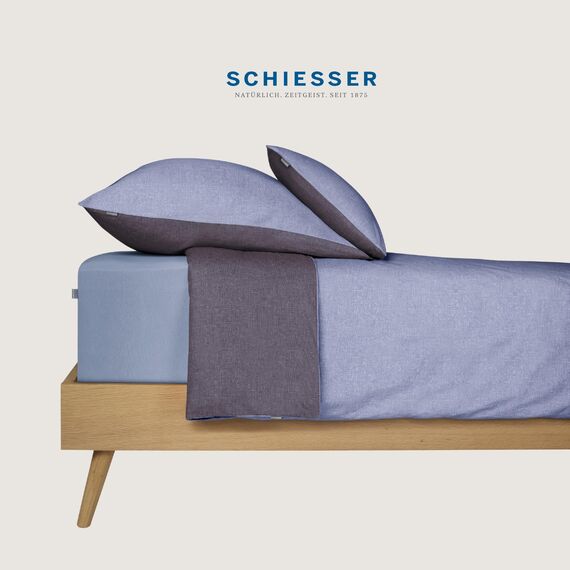 Schiesser Bettwäscheset Doubleface | Renforcé | 2-teilig | Zweifarbig | 100 % Baumwolle | Oeko-Tex® Made in Green Zertifiziert | Reißverschluss | 155x220cm + 80x80cm | Blau