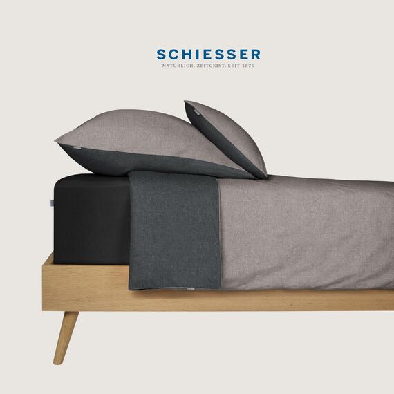 Schiesser Bettwäscheset Doubleface | Renforcé | 2-teilig | Zweifarbig | 100 % Baumwolle | Oeko-Tex® Made in Green Zertifiziert | Reißverschluss | 135x200cm + 80x80cm | Grau-Schwarz