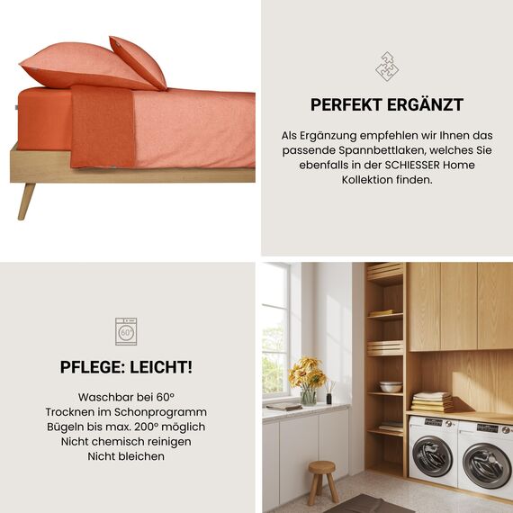 Schiesser Bettwäscheset Doubleface | Renforcé | 2-teilig | Zweifarbig | 100 % Baumwolle | Oeko-Tex® Made in Green Zertifiziert | Reißverschluss | 155x220cm + 80x80cm | Terrakotta