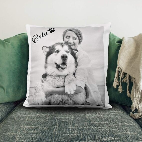 LOOXIS Personalisiertes Kissen mit Foto & Text Bedruckt, selbst gestalten – 40x40 cm, farbige Rückseite, Leinenhaptik – Geschenkidee Männer, Frauen, Jahrestag, Geburtstag, Einzug – Bonbonpink