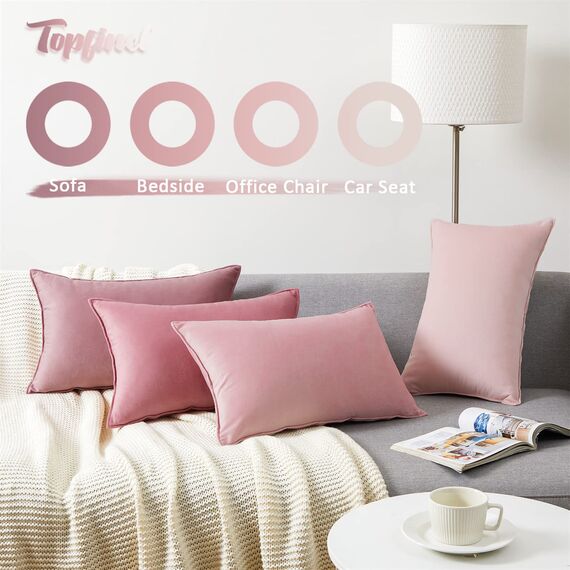 Topfinel Kissenbezug rosa 30x50 4er Set Samt Farbverlauf Kissenbezüge Kissenhülle sofakissen dekokissen Zierkissen Bezug deko für Sofa Schlafzimmer Wohnzimmer Balkon weich