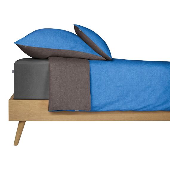 Schiesser Bettwäscheset Doubleface | Renforcé | 2-teilig | Zweifarbig | 100 % Baumwolle | Oeko-Tex® Made in Green Zertifiziert | Reißverschluss | 155x220cm + 80x80cm | Blau-Dunkelgrau