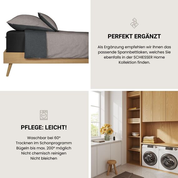 Schiesser Bettwäscheset Doubleface | Renforcé | 2-teilig | Zweifarbig | 100 % Baumwolle | Oeko-Tex® Made in Green Zertifiziert | Reißverschluss | 135x200cm + 80x80cm | Grau-Schwarz