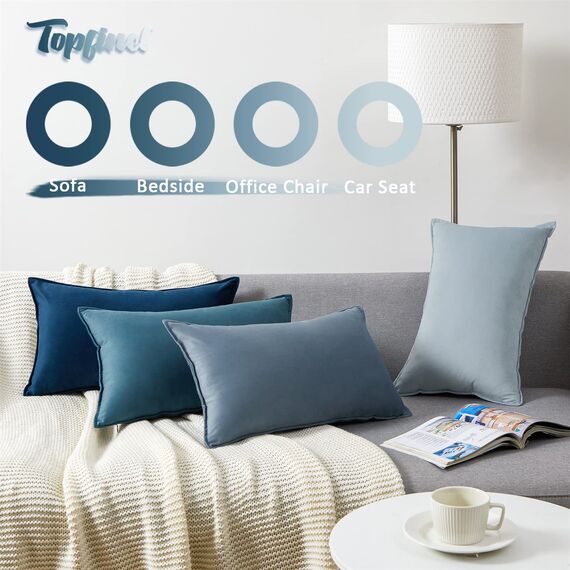 Topfinel Kissenbezug 30x50 blau 4er Set Samt Kinderzimmer deko Kissenbezüge Kissenhülle sofakissen dekokissen Zierkissen Bezug deko für Sofa Schlafzimmer Wohnzimmer Balkon flauschig