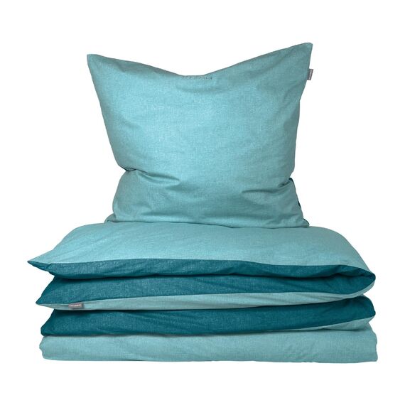 Schiesser Bettwäscheset Doubleface | Renforcé | 2-teilig | Zweifarbig | 100 % Baumwolle | Oeko-Tex® Made in Green Zertifiziert | Reißverschluss | 135x200cm + 80x80cm | Türkis