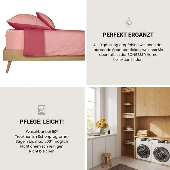 Schiesser Bettwäscheset Doubleface | Renforcé | 2-teilig | Zweifarbig | 100 % Baumwolle | Oeko-Tex® Made in Green Zertifiziert | Reißverschluss | 135x200cm + 80x80cm | Rosa