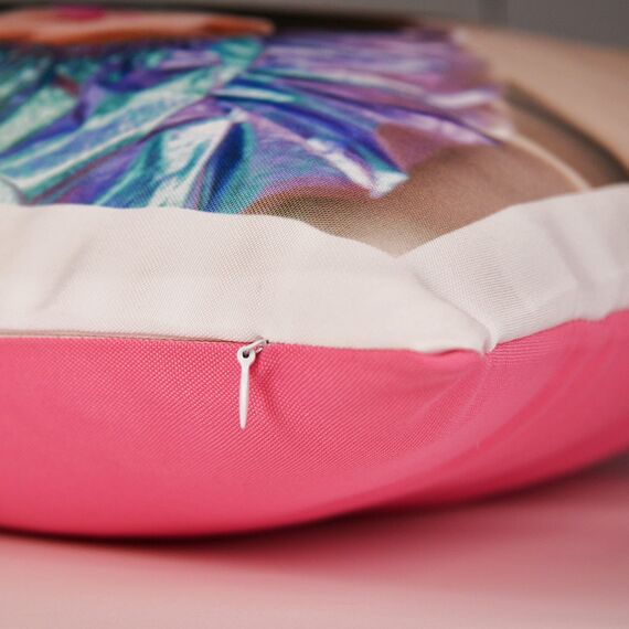 LOOXIS Personalisiertes Kissen mit Foto & Text Bedruckt, selbst gestalten – 40x40 cm, farbige Rückseite, Leinenhaptik – Geschenkidee Männer, Frauen, Jahrestag, Geburtstag, Einzug – Bonbonpink