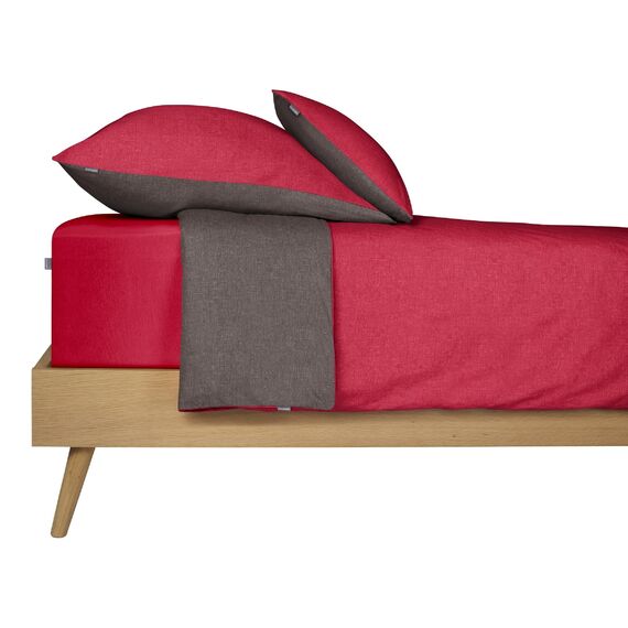 Schiesser Bettwäscheset Doubleface | Renforcé | 2-teilig | Zweifarbig | 100 % Baumwolle | Oeko-Tex® Made in Green Zertifiziert | Reißverschluss | 155x220cm + 80x80cm | Rot-Dunkelgrau