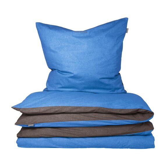 Schiesser Bettwäscheset Doubleface | Renforcé | 2-teilig | Zweifarbig | 100 % Baumwolle | Oeko-Tex® Made in Green Zertifiziert | Reißverschluss | 155x220cm + 80x80cm | Blau-Dunkelgrau