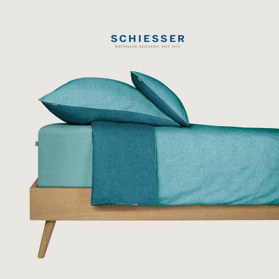 Schiesser Bettwäscheset Doubleface | Renforcé | 2-teilig | Zweifarbig | 100 % Baumwolle | Oeko-Tex® Made in Green Zertifiziert | Reißverschluss | 155x220cm + 80x80cm | Türkis