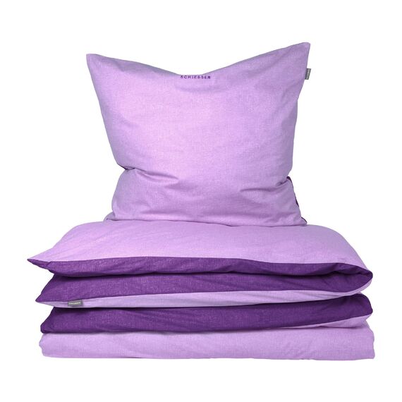 Schiesser Bettwäscheset Doubleface | Renforcé | 2-teilig | Zweifarbig | 100 % Baumwolle | Oeko-Tex® Made in Green Zertifiziert | Reißverschluss | 135x200cm + 80x80cm | Lila