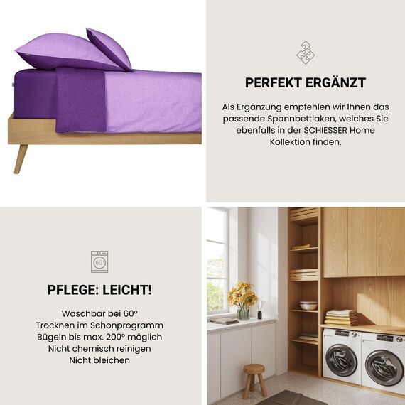 Schiesser Bettwäscheset Doubleface | Renforcé | 2-teilig | Zweifarbig | 100 % Baumwolle | Oeko-Tex® Made in Green Zertifiziert | Reißverschluss | 135x200cm + 80x80cm | Lila