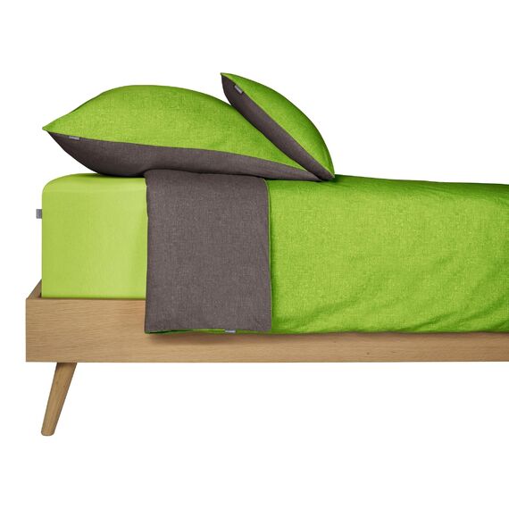 Schiesser Bettwäscheset Doubleface | Renforcé | 2-teilig | Zweifarbig | 100 % Baumwolle | Oeko-Tex® Made in Green Zertifiziert | Reißverschluss | 155x220cm + 80x80cm | Grün-Dunkelgrau