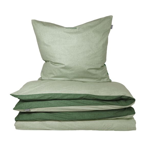 Schiesser Bettwäscheset Doubleface | Renforcé | 2-teilig | Zweifarbig | 100 % Baumwolle | Oeko-Tex® Made in Green Zertifiziert | Reißverschluss | 135x200cm + 80x80cm | Grün