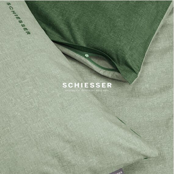 Schiesser Bettwäscheset Doubleface | Renforcé | 2-teilig | Zweifarbig | 100 % Baumwolle | Oeko-Tex® Made in Green Zertifiziert | Reißverschluss | 135x200cm + 80x80cm | Grün
