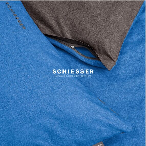 Schiesser Bettwäscheset Doubleface | Renforcé | 2-teilig | Zweifarbig | 100 % Baumwolle | Oeko-Tex® Made in Green Zertifiziert | Reißverschluss | 155x220cm + 80x80cm | Blau-Dunkelgrau