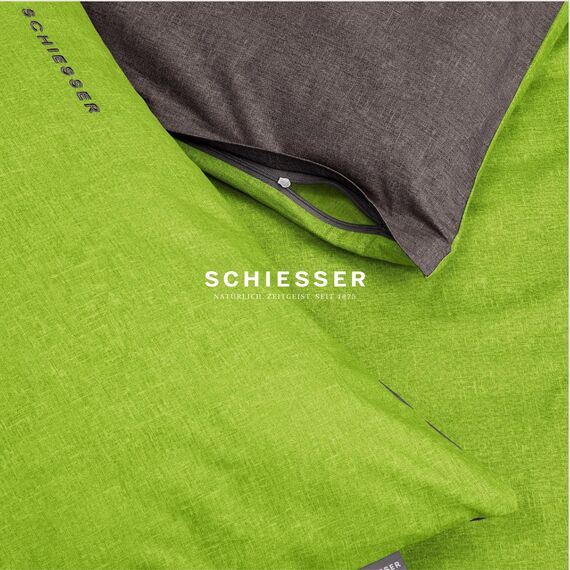 Schiesser Bettwäscheset Doubleface | Renforcé | 2-teilig | Zweifarbig | 100 % Baumwolle | Oeko-Tex® Made in Green Zertifiziert | Reißverschluss | 155x220cm + 80x80cm | Grün-Dunkelgrau