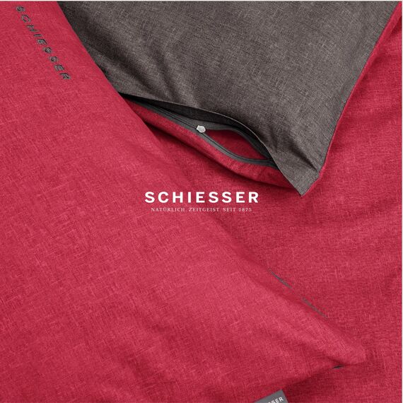 Schiesser Bettwäscheset Doubleface | Renforcé | 2-teilig | Zweifarbig | 100 % Baumwolle | Oeko-Tex® Made in Green Zertifiziert | Reißverschluss | 155x220cm + 80x80cm | Rot-Dunkelgrau