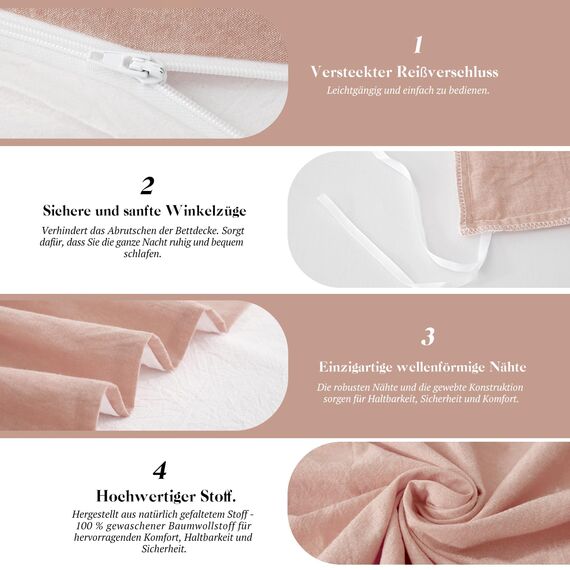 MILDLY Kissenbezug 40x80 Baumwolle Altrosa, Kissenbezüge 2 Teilig mit Reißverschluss, Ähnliche Textur wie Stone Washed Leinen, ÖkoTex Zertifiziert, Weich und Bequem