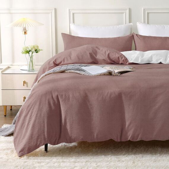 MILDLY Bettwäsche 155x220 Baumwolle, Bettwäsche-Sets Ziegelrot 2 Teilig mit Reißverschluss Ähnliche Textur wie Stone Washed Leinen und Enthält 1 Bettbezug und 1 Kissenbezug 80x80