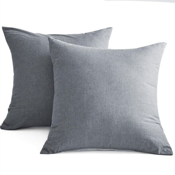 MILDLY Kissenbezug 80x80 Baumwolle Dunkelgrau, Kissenbezüge 2 Teilig mit Reißverschluss, Ähnliche Textur wie Stone Washed Leinen, ÖkoTex Zertifiziert, Weich und Bequem