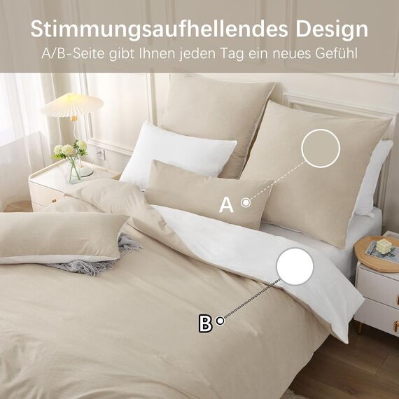 MILDLY Bettwäsche 220x240 Baumwolle, Bettwäsche-Sets Kamel Beige 3 Teilig mit Reißverschluss Ähnliche Textur wie Stone Washed Leinen und Enthält 1 Bettbezug und 2 Kissenbezug 80x80