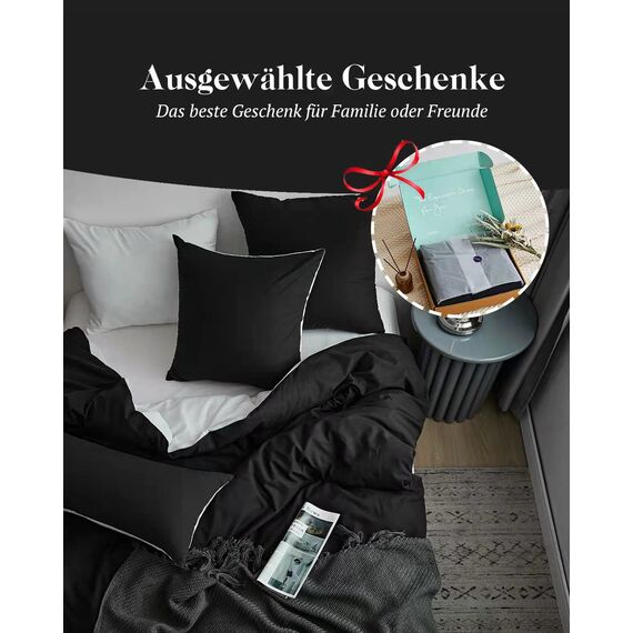 MILDLY Bettwäsche 135x200 Baumwolle Anthrazit, Bettwäsche-Sets 100% Gewaschene Baumwolle mit Leinenartigem Griff, ÖkoTex Zertifiziert & für Allergiker Geeignet, 1 Bettbezug & 1 Kissenbezügen 80x80