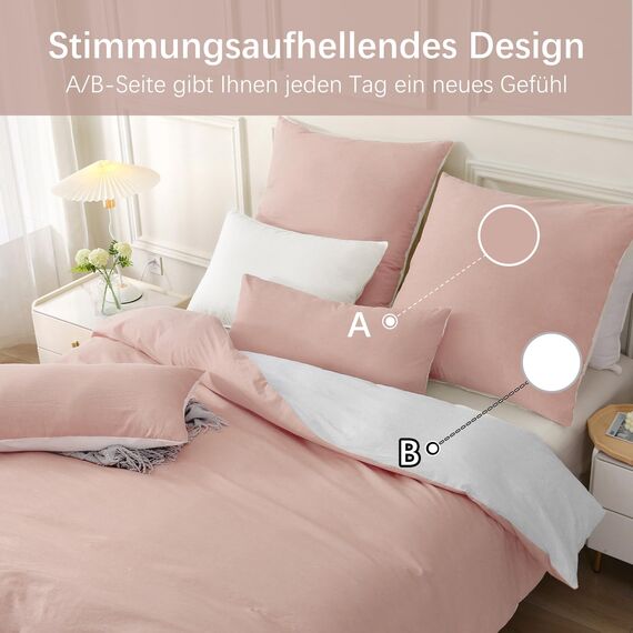 MILDLY Bettwäsche 135x200 Baumwolle, Bettwäsche-Sets Altrosa 4 Teilig mit Reißverschluss Ähnliche Textur wie Stone Washed Leinen und Enthält 2 Bettbezug und 2 Kissenbezug 80x80