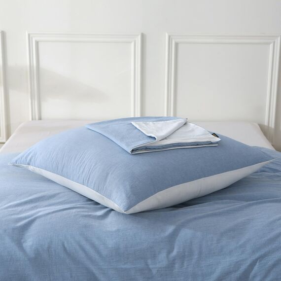 MILDLY Kissenbezug 80x80 Baumwolle Haiya Blue, Kissenbezüge 2 Teilig mit Reißverschluss, Ähnliche Textur wie Stone Washed Leinen, ÖkoTex Zertifiziert, Weich und Bequem