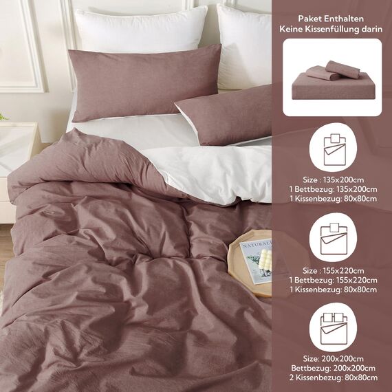 MILDLY Bettwäsche 135x200 Baumwolle, Bettwäsche-Sets Ziegelrot 4 Teilig mit Reißverschluss Ähnliche Textur wie Stone Washed Leinen und Enthält 2 Bettbezug und 2 Kissenbezug 80x80