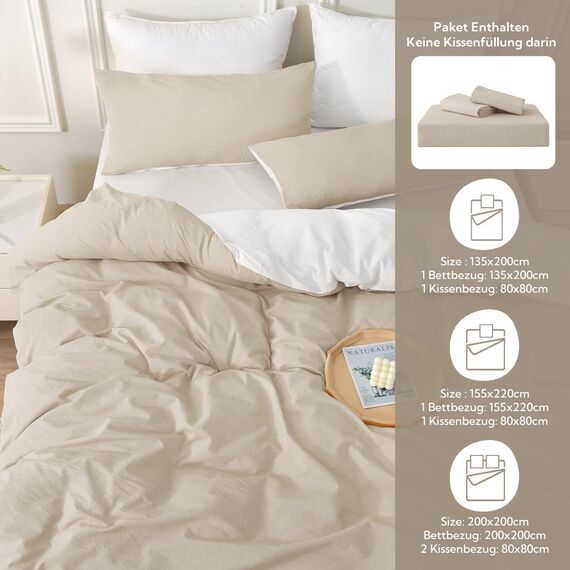 MILDLY Bettwäsche 135x200 Baumwolle, Bettwäsche-Sets Kamel Beige 2 Teilig mit Reißverschluss Ähnliche Textur wie Stone Washed Leinen und Enthält 1 Bettbezug und 1 Kissenbezug 80x80