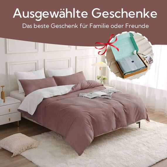 MILDLY Bettwäsche 200x200 Baumwolle, Bettwäsche-Sets Ziegelrot 3 Teilig mit Reißverschluss Ähnliche Textur wie Stone Washed Leinen und Enthält 1 Bettbezug und 2 Kissenbezug 80x80