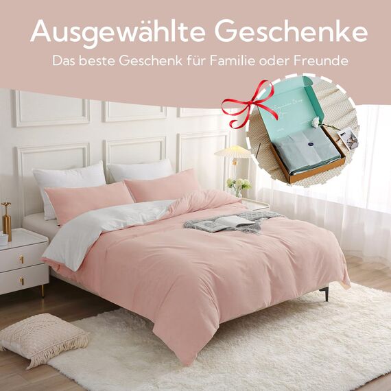 MILDLY Bettwäsche 135x200 Baumwolle, Bettwäsche-Sets Altrosa 4 Teilig mit Reißverschluss Ähnliche Textur wie Stone Washed Leinen und Enthält 2 Bettbezug und 2 Kissenbezug 80x80