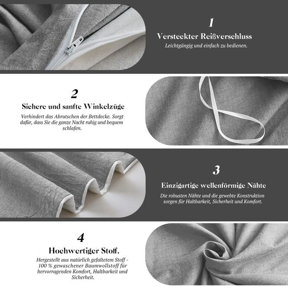 MILDLY Kissenbezug 80x80 Baumwolle Rauchgrau, Kissenbezüge 2 Teilig mit Reißverschluss, Ähnliche Textur wie Stone Washed Leinen, ÖkoTex Zertifiziert, Weich und Bequem