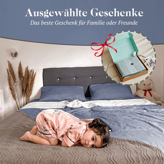 MILDLY Bettwäsche 220x240 Baumwolle, Bettwäsche-Sets Denim Blue 3 Teilig mit Reißverschluss Ähnliche Textur wie Stone Washed Leinen und Enthält 1 Bettbezug und 2 Kissenbezug 80x80