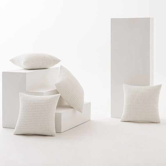 MIULEE 4er Set Kissenbezug Dekorative Kissenbezüge Kordsamt Boho Sofakissen Dekokissen Zierkissen Couchkissen Deko Bezug für Sofa Couch Wohnzimmer Schlafzimmer Büro 50x50 cm Weiß