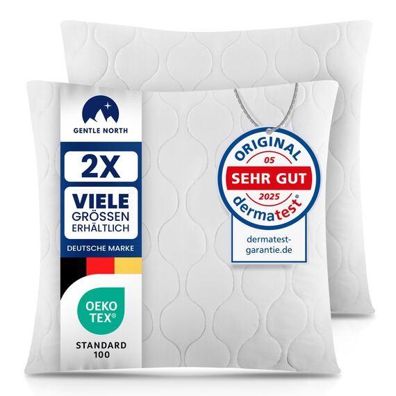 Gentle North Kopfkissen (80x80 cm groß) - Schlafkissen für Bett - Mit Reißverschluss für Füllung - Ökotex - Waschbar bis 60° - Weiß
