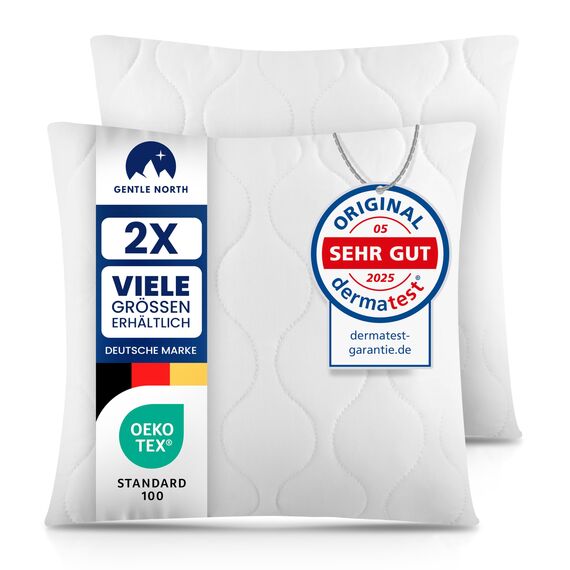 Gentle North Kopfkissen (40x40 cm groß) - 2er Set Kissen für Bett und als Dekokissen - Mit Reißverschluss für Füllung - Sofakissen - Zierkissen für Couch und Sofa - Ökotex - Waschbar bis 60° - Weiß