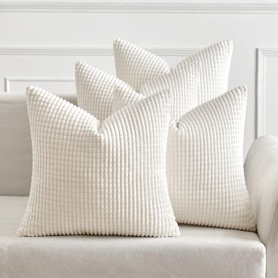 MIULEE 4er Set Kissenbezug Dekorative Kissenbezüge Kordsamt Boho Sofakissen Dekokissen Zierkissen Couchkissen Deko Bezug für Sofa Couch Wohnzimmer Schlafzimmer Büro 40x40 cm Weiß