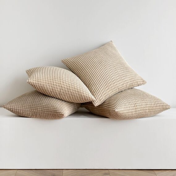 MIULEE 4er Set Kissenbezug Kissen Dekorative Kissenbezüge Kordsamt Sofakissen Dekokissen Kopfkissenbezug Couchkissen Deko Bezug für Sofa Couch Wohnzimmer Schlafzimmer Büro 45x45 cm Sandfarbe