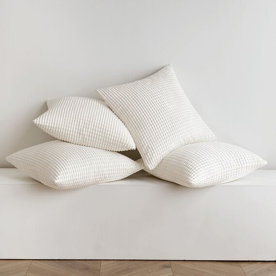 MIULEE 4er Set Kissenbezug Dekorative Kissenbezüge Kordsamt Boho Sofakissen Dekokissen Zierkissen Couchkissen Deko Bezug für Sofa Couch Wohnzimmer Schlafzimmer Büro 45x45 cm Weiß