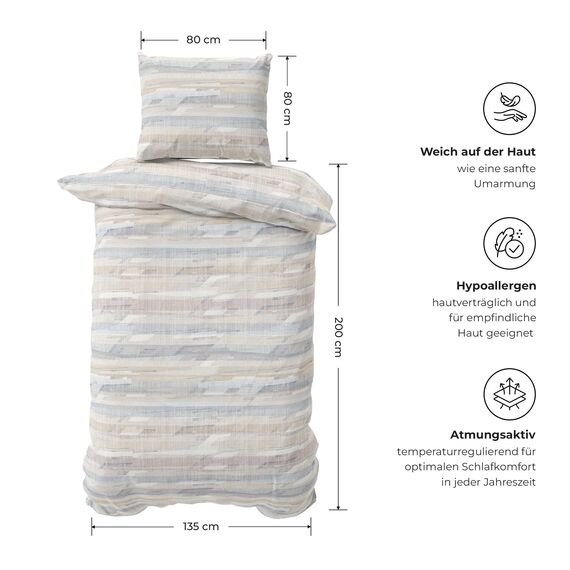 DILIOS Premium Bettwäsche 135x200 – 100% Baumwolle, ÖKO-TEX Zertifiziert, Renforcé, Atmungsaktiv & Antiallergisch, mit Reißverschluss, 2teilig – Bettbezug + Kissenbezug 80x80, Beige, Braun